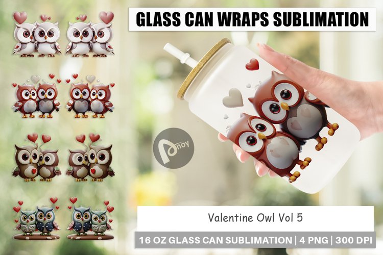 Glass Can Wraps Valentine Owl example image 1