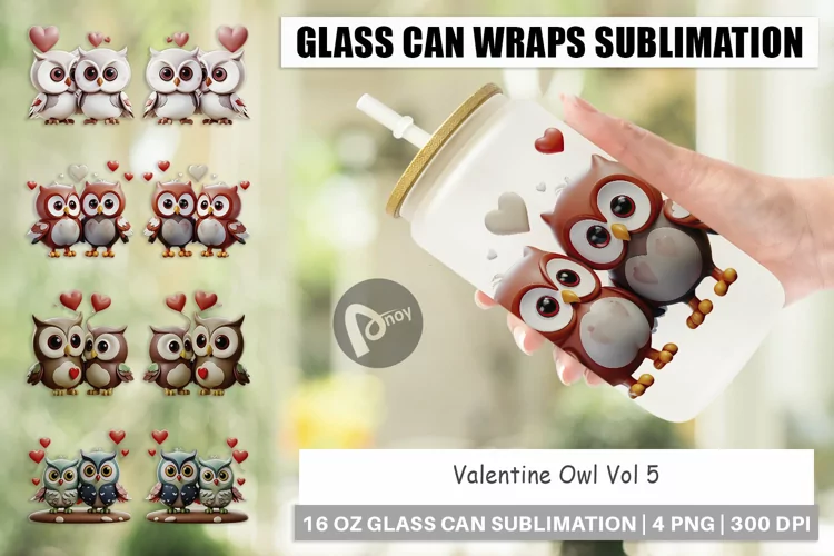 Glass Can Wraps Valentine Owl