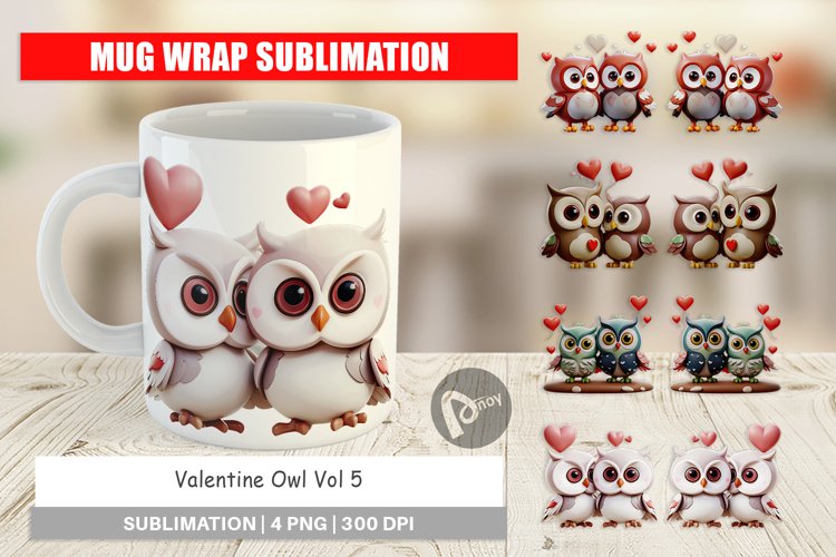 Mug Wrap Design Valentine Owl example image 1
