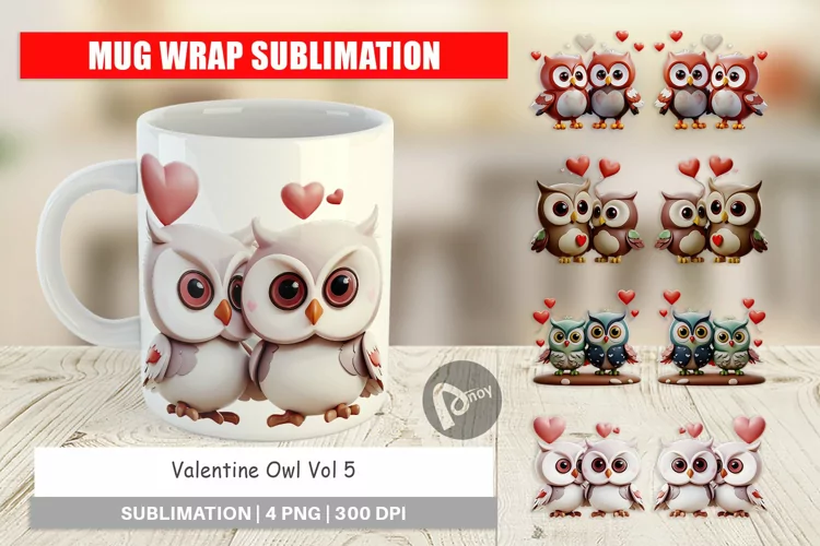 Mug Wrap Design Valentine Owl