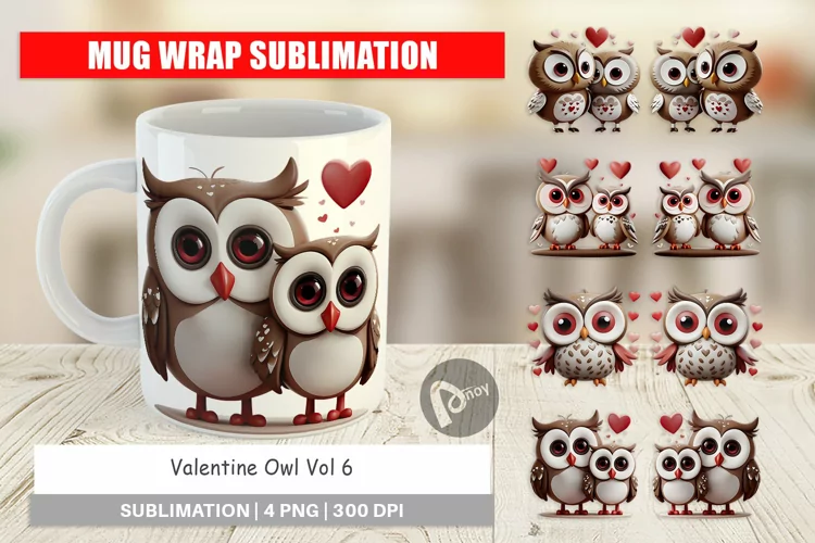 Mug Wrap Design Valentine Owl