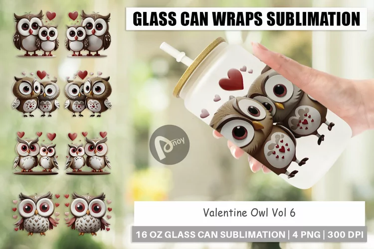 Glass Can Wraps Valentine Owl