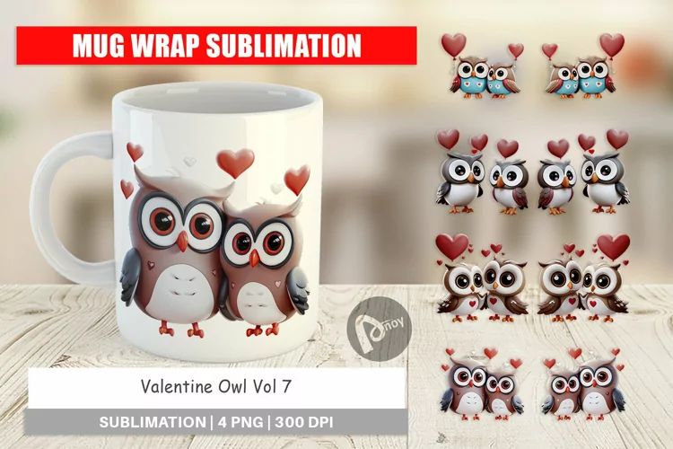 Mug Wrap Design Valentine Owl
