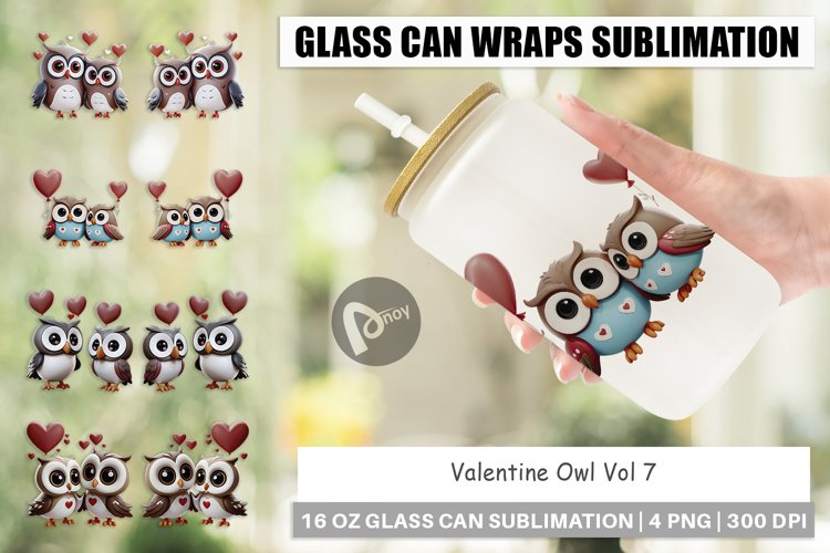 Glass Can Wraps Valentine Owl example image 1