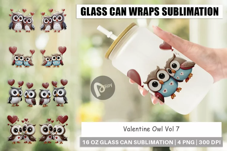 Glass Can Wraps Valentine Owl