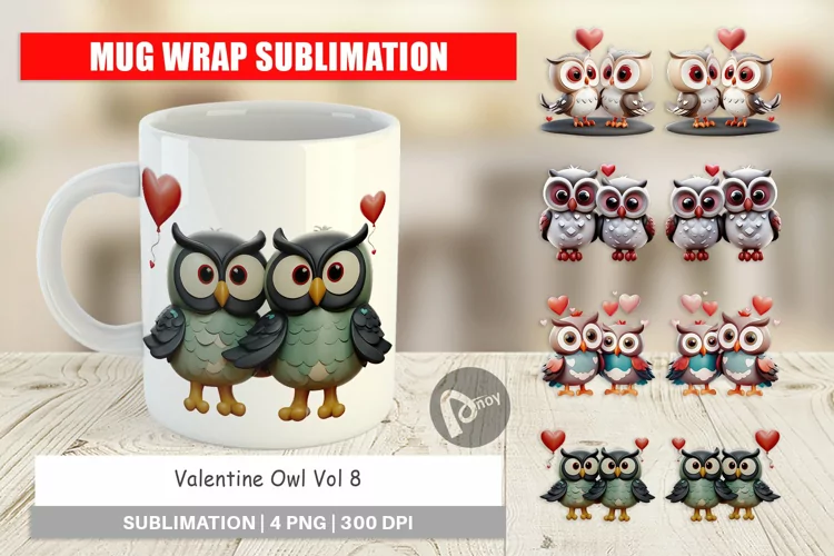 Mug Wrap Design Valentine Owl