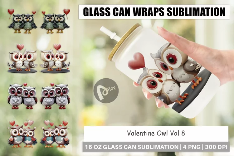 Glass Can Wraps Valentine Owl