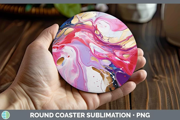 Valentine Paint Pour Round Coaster Sublimation Coaster Desig