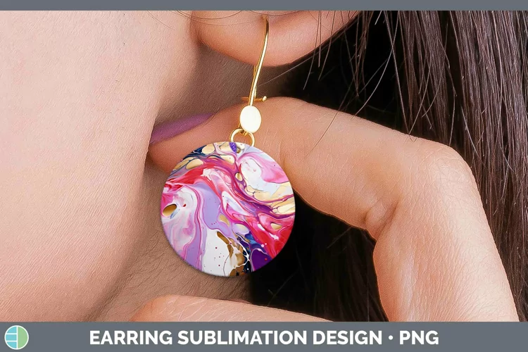 Valentine Paint Pour Round Earrings Sublimation Earrings Des