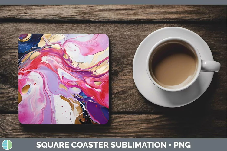 Valentine Paint Pour Square Coaster Sublimation Coaster Desi
