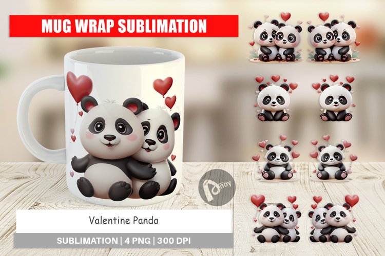 Mug Wrap Design Valentine Panda