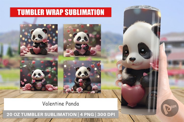 Tumbler Sublimation Wrap Valentine Panda