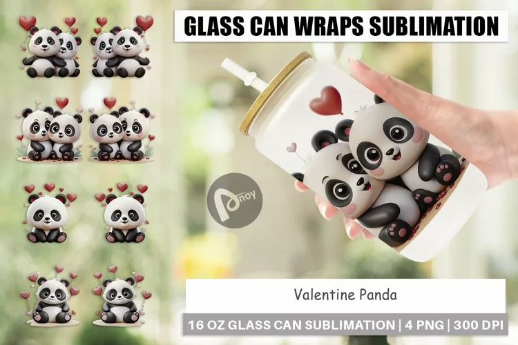 Glass Can Wraps Valentine Panda