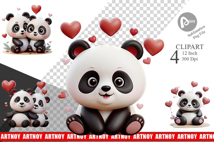 Valentine Panda Clipart example image 1