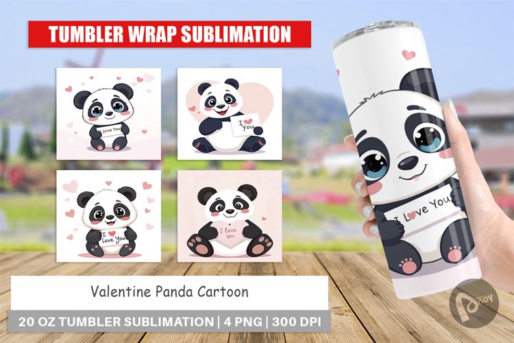 Tumbler Wrap Valentine Panda Cartoon