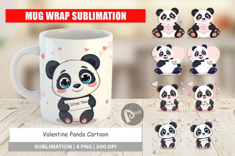 Mug Wrap Design Valentine Panda Cartoon