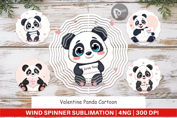 Wind Spinner Valentine Panda Cartoon