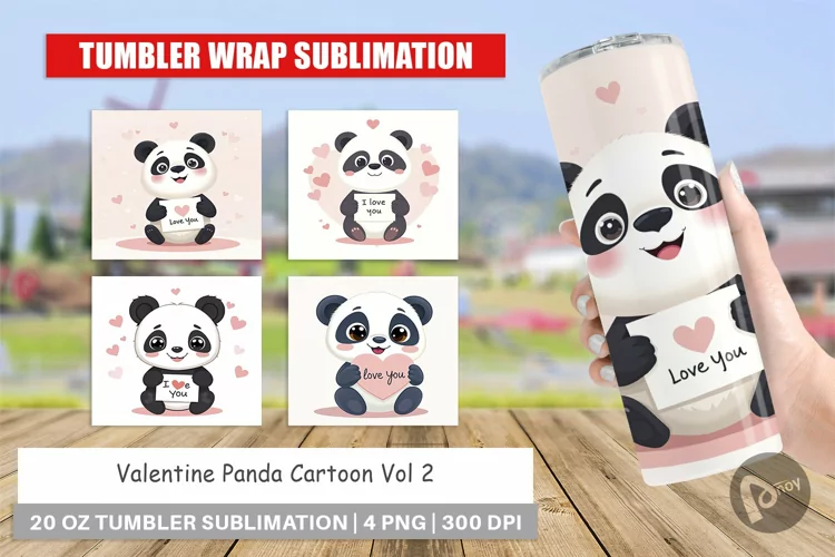Tumbler Wrap Valentine Panda Cartoon