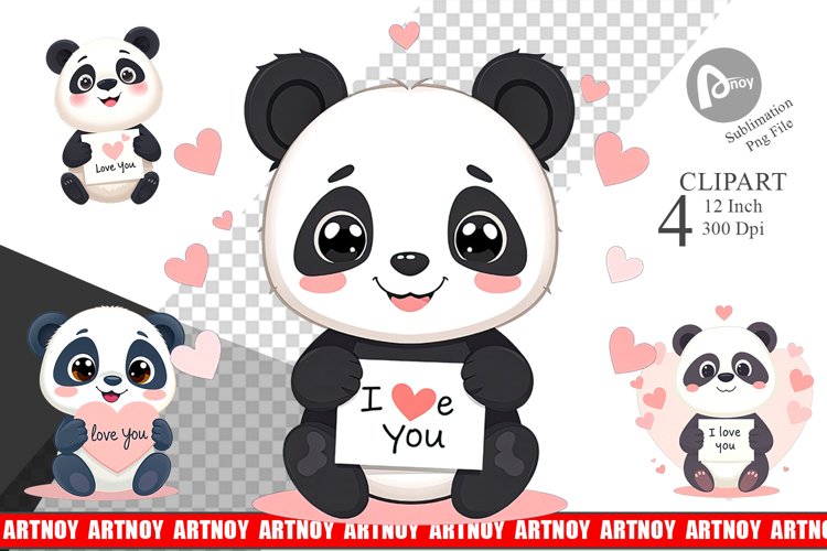 Valentine Panda Cartoon Clipart