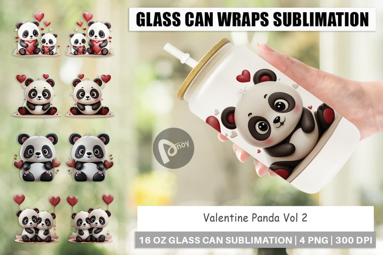 Glass Can Wraps Valentine Panda example image 1