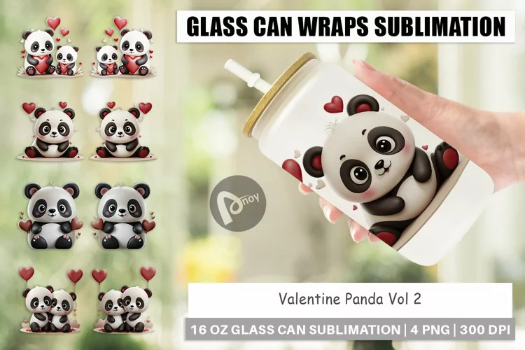 Glass Can Wraps Valentine Panda