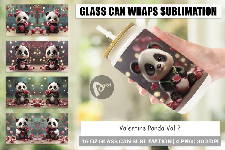Glass Can Wraps Valentine Panda