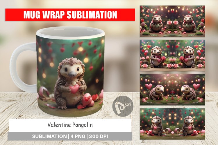 Mug sublimation design Valentine Pangolin example image 1