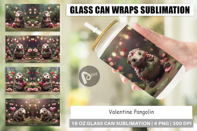 Glass Can Wraps Valentine Pangolin
