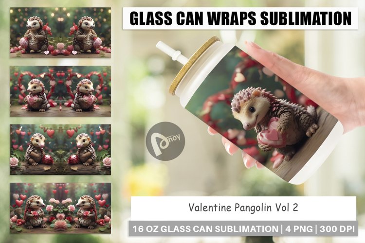 Glass Can Wraps Valentine Pangolin