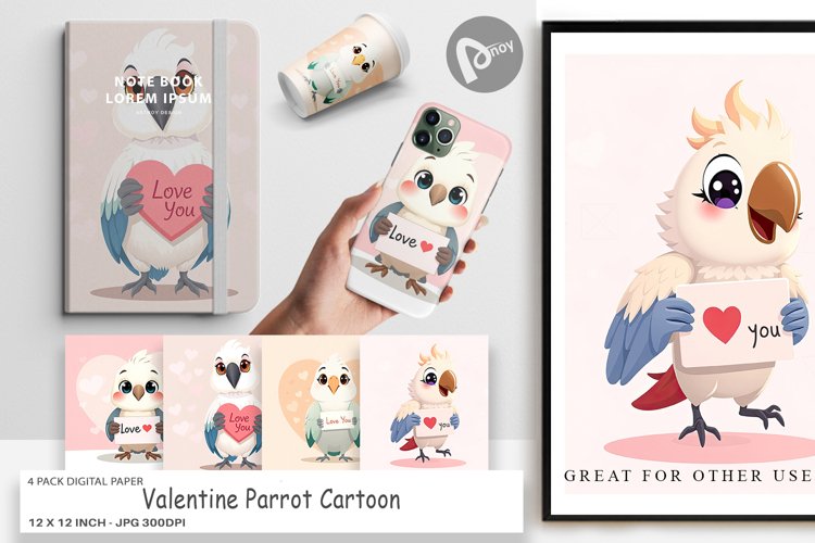 Digital Paper Valentine Parrot Cartoon