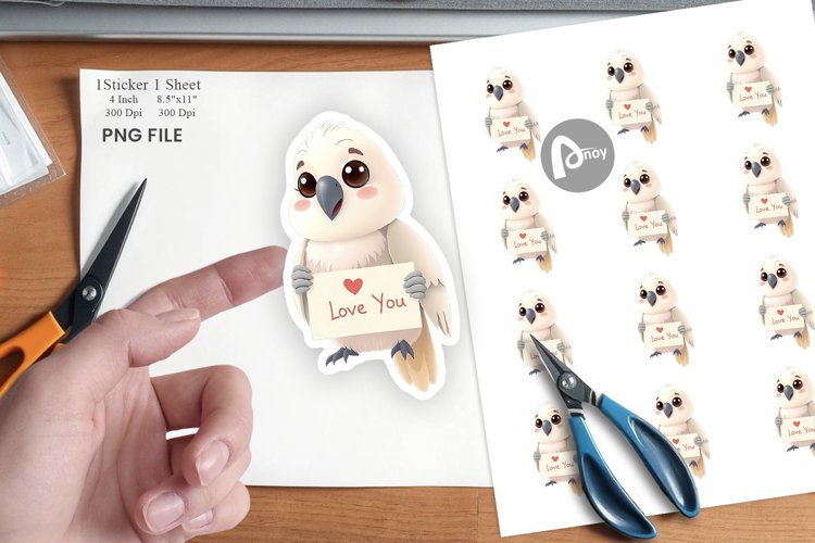 Valentine Parrot Cartoon Sticker