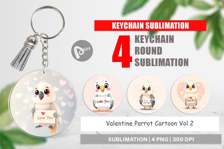 Keychain Valentine Parrot Cartoon