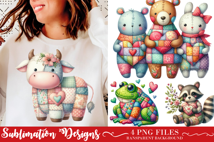 Valentine Patchwork Animal Clipart