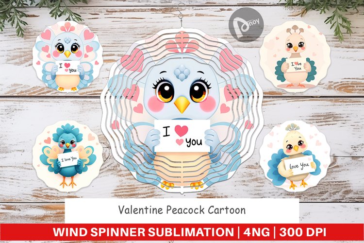 Wind Spinner Valentine Peacock Cartoon example image 1