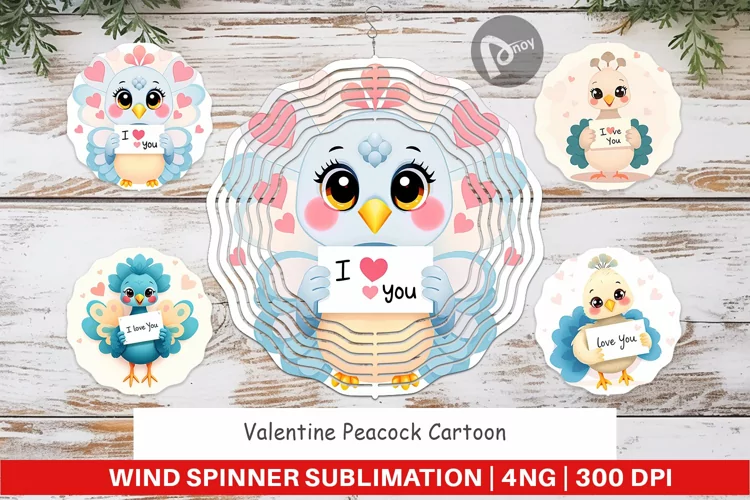 Wind Spinner Valentine Peacock Cartoon