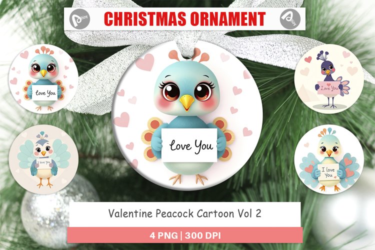 Christmas Ornaments Valentine Peacock Cartoon example image 1