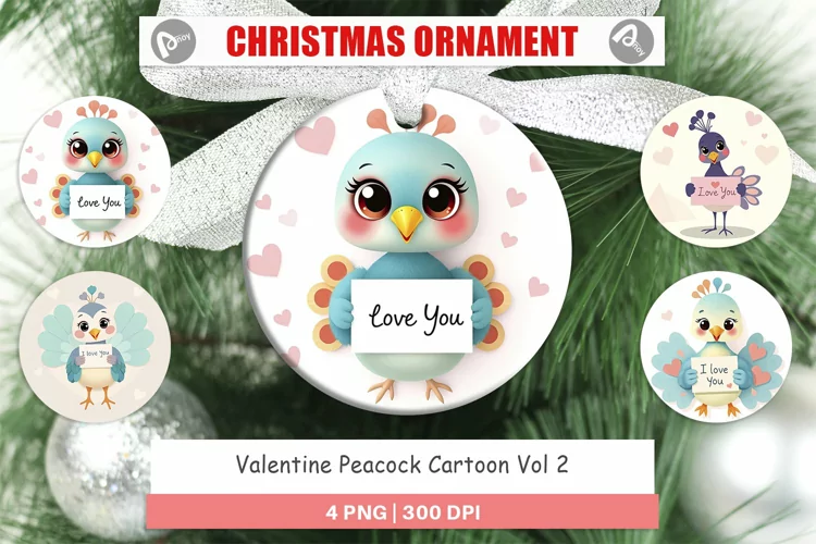 Christmas Ornaments Valentine Peacock Cartoon