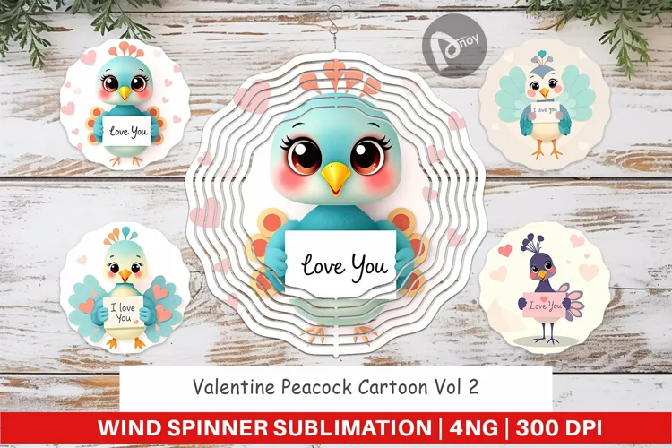 Wind Spinner Valentine Peacock Cartoon