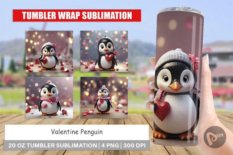 Tumbler Sublimation Wrap Valentine Penguin
