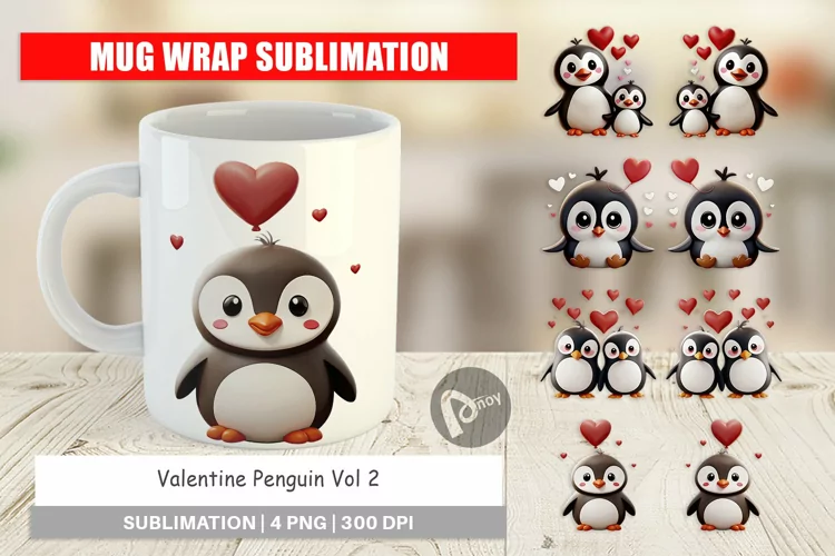 Mug Wrap Design Valentine Penguin