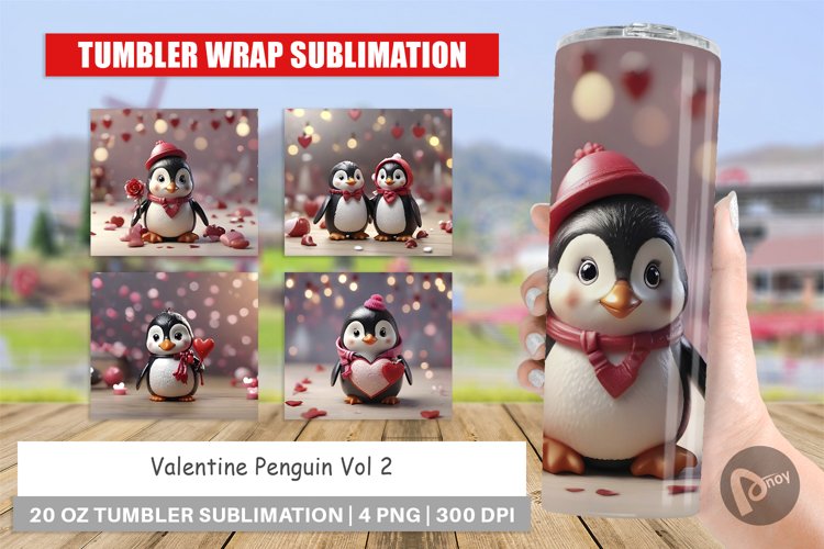 Tumbler Sublimation Wrap Valentine Penguin