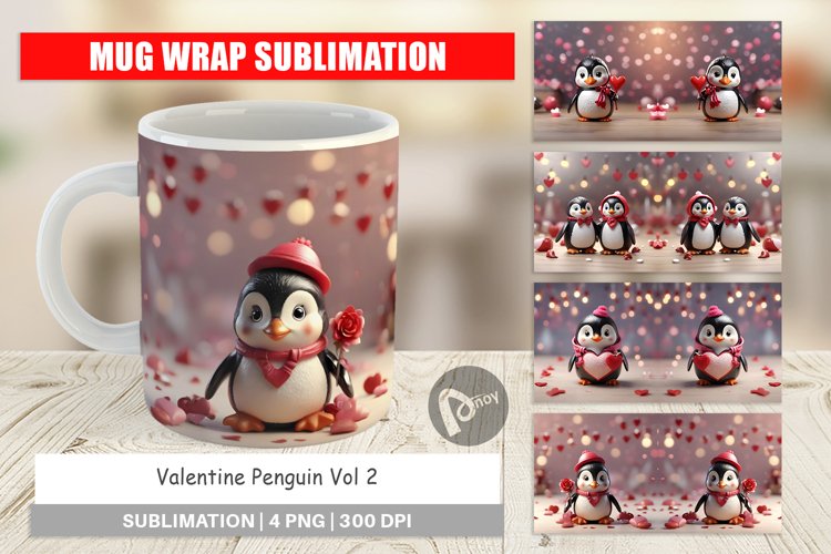 Mug sublimation design Valentine Penguin example image 1