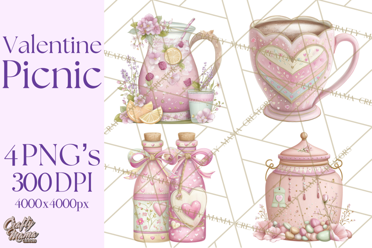 Valentine Picnic Party Clipart, Pink Heart Picnic PNG