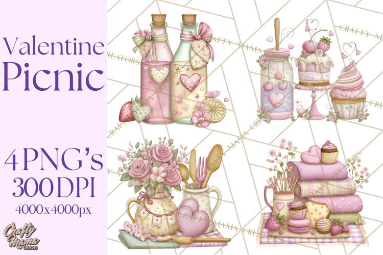 Valentine Picnic Party Clipart, Pink Heart Picnic PNG