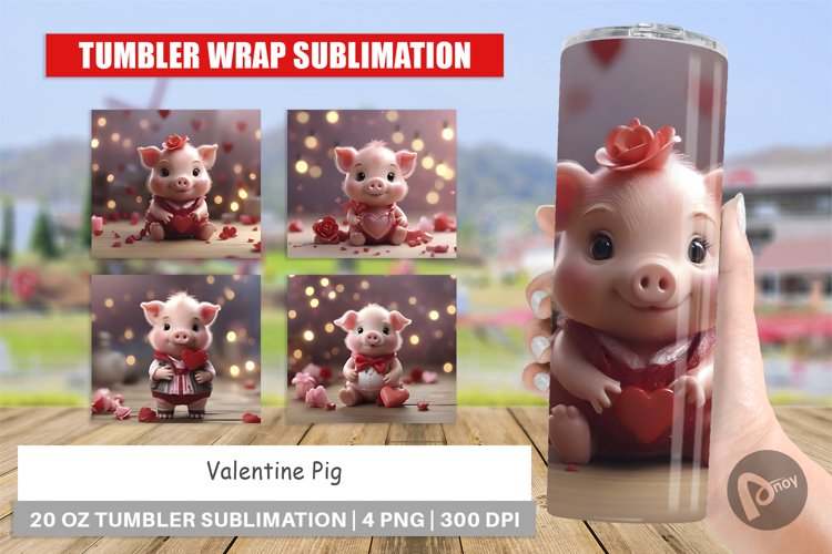 Tumbler Sublimation Wrap Valentine Pig