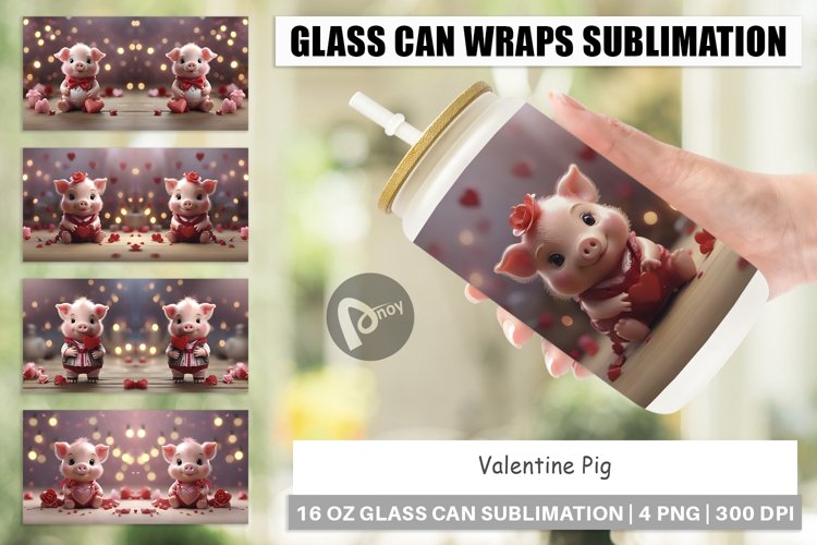 Glass Can Wraps Valentine Pig