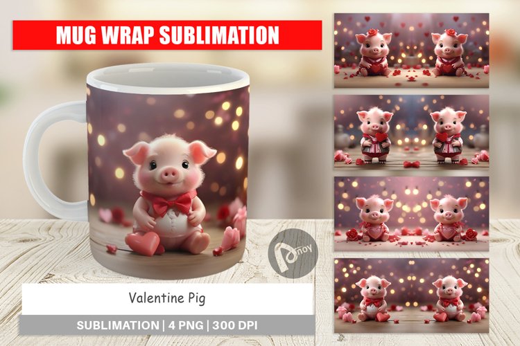 Mug sublimation design Valentine Pig