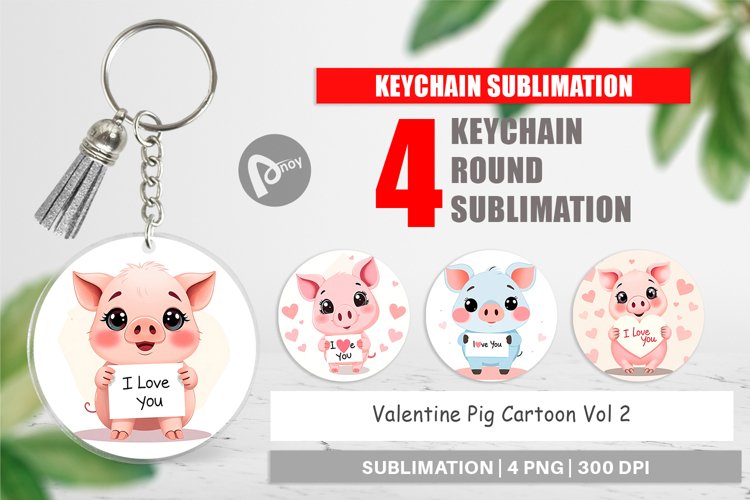 Keychain Valentine Pig Cartoon