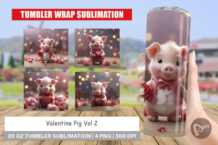 Tumbler Sublimation Wrap Valentine Pig