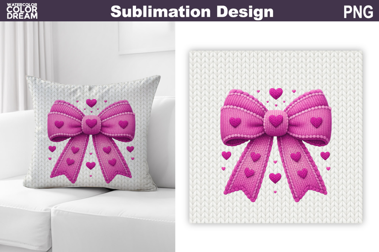 Valentine Pillow Design | Pink Bow With Heard